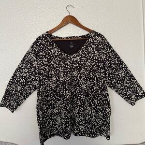 J. Jill Black and White 3/4 Sleeve Boxy Blouse Size XL Women’s